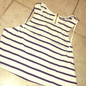 Zip up Navy Blue Striped Crop Top